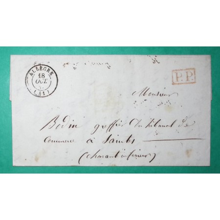 CAD TYPE 15 ALLEGRE HAUTE LOIRE PP PORT PAYE POUR SAINTES CHARENTE INFERIEURE 1847