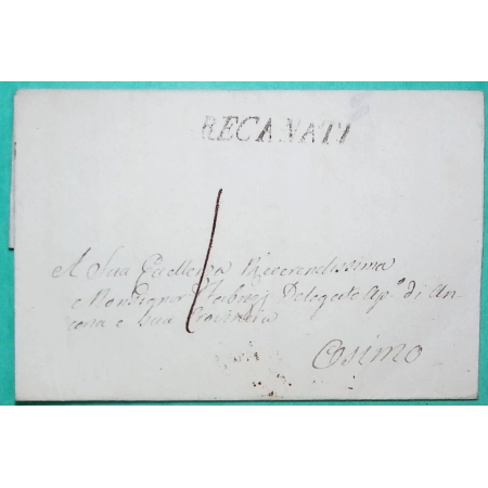 MARQUE ITALIE RECANATI CORRISPONDENZA LOCALE CORRESPONDANCE LOCALE TAXE 1 POUR OSIMO MARCHES 1841 LETTERA COVER