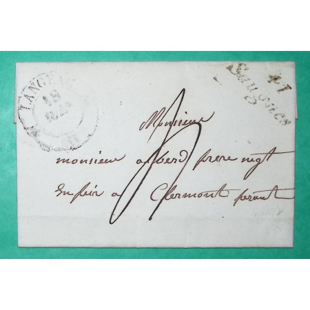 CURSIVE 41 SAUGUES HAUTE LOIRE + CAD TYPE 12 LANGEAC POUR CLERMONT FERRAND PUY DE DOME 1840