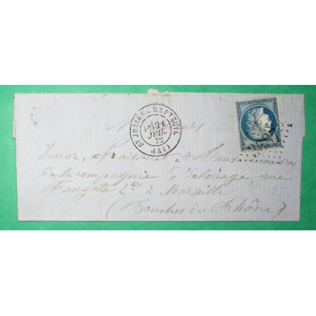 N°60A GC 3687 ST JULIEN CHAPTEUIL HAUTE LOIRE POUR MARSEILLE BOUCHES DU RHONE 1872