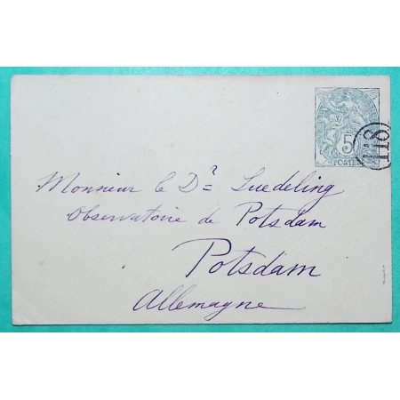 ENTIER BLANC 5C VERT OBLITERATION 118 JOUR DE L'AN PARIS POUR POTSDAM ALLEMAGNE GERMANY LETTRE COVER FRANCE