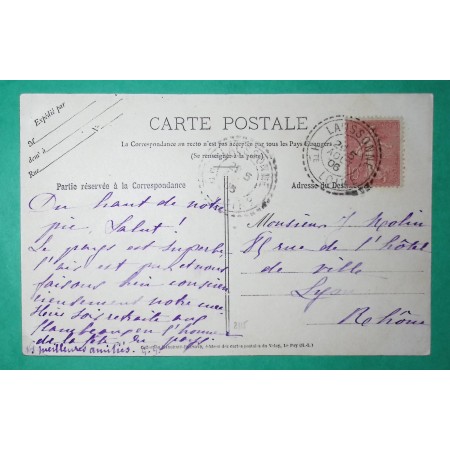 N°129 SEMEUSE CAD FB84 LAUSSONNE HAUTE LOIRE CARTE POSTALE POUR LYON RHONE 1906