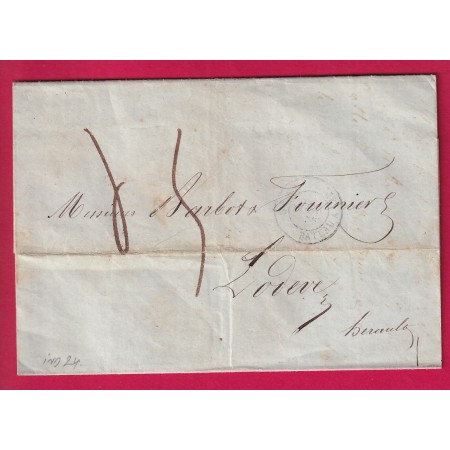 CAD CETTE BATEAUX A VAPEUR HERAULT RARE INDICE 24 DEPART ORAN 1853 POUR LODEVE HERAULT