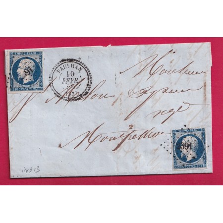 N°14 X2 PC 2391 PAULHAN HERAULT CAD TYPE 22 POUR MONTPELLIER 1826 LETTRE