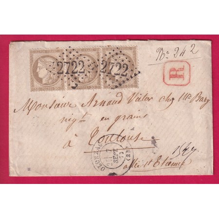 N°56 BANDE DE TROIS GC 2722 OLONZAC HERAULT POUR TOULOUSE RECOMMANDE LETTRE