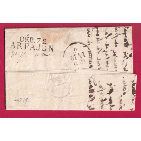 DEBOURSE DEB 72 ARPAJON SEINE ET OISE INDICE 19 POUR PARIS 1831 DEPART GRENOBLE ISERE LETTRE