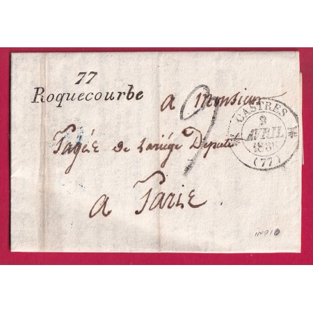 CURSIVE 77 ROQUECOURBE TARN TRES BELLE FRAPPE CAD TYPE 12 CASTRES POUR PARIS INDICE 10 LETTRE