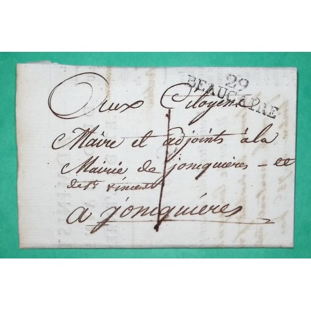 MARQUE 29 BEAUCAIRE GARD CORRESPONDANCE LOCALE TAXE 1 POUR JONQUIERES ST VINCENT PERIODE REVOLUTIONNAIRE 1801