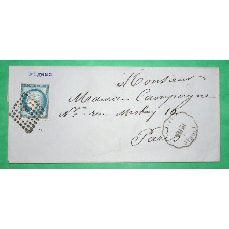 N°60A CONVOYEUR STATION FIGEAC LOT LIGNE TSE.PER TOULOUSE PERIGUEUX POUR PARIS BELLE ETIQUETTE PUBLICITAIRE PATISSIER 1873