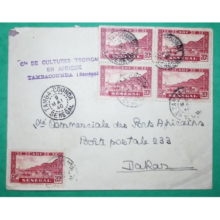 20C x5 SENEGAL AOF LETTRE TAMBA COUNDA COMPAGNIE DES CULTURES TROPICALES POUR DAKAR 1940