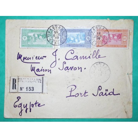 5C + 10C + 25C SENEGAL AOF RECOMMANDE TIVAOUANE POUR PORT SAÏD EGYPTE 1919