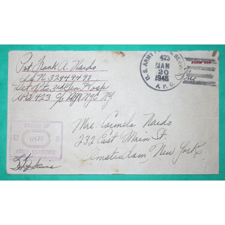 FRANCHISE MILITAIRE FM U.S ARMY APO 423 AMERICAINE RED CROSS POUR NEW YORK 1945 WW2