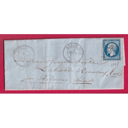 N°14 PC 1798 LUNAS HERAULT CAD TYPE 22 + TYPE 15 BEDARIEUX POUR LA BASTIDE ROUAIROUX TARN LETTRE