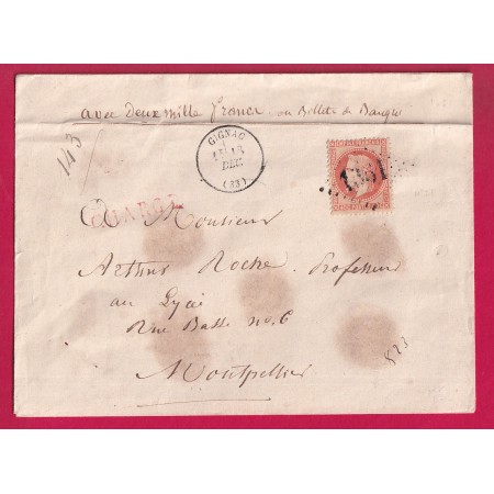 N°31 GC 1385 GIGNAC HERAULT LETTRE CHARGE POUR MONTPELLIER LETTRE