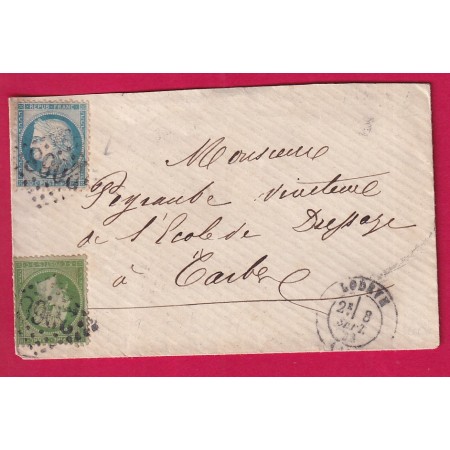 N°20 + 37 GC 206 LODEVE HERAULT 8 SEPTEMBRE 1871 POUR TARBES LETTRE