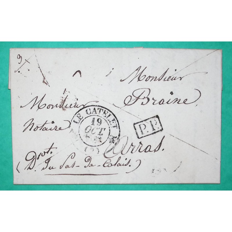 CAD TYPE 12 LE CATELET AISNE PP PORT PAYE ARRAS PAS DE CALAIS 1833