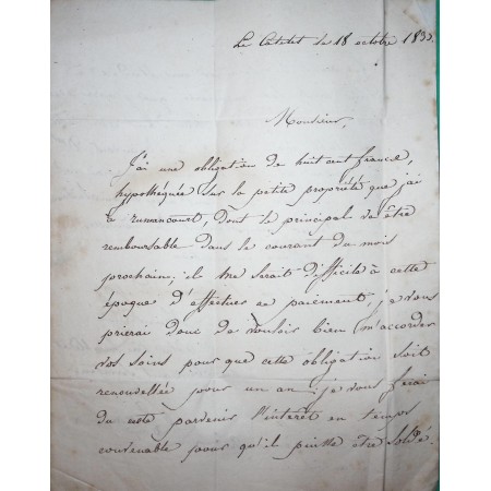 CAD TYPE 12 LE CATELET AISNE PP PORT PAYE ARRAS PAS DE CALAIS 1833