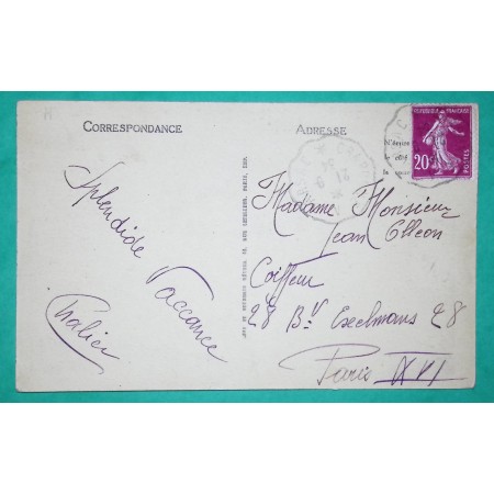 N°190 SEMEUSE CONVOYEUR LIGNE CRAPONNE A DARSAC CARTE POSTALE POUR PARIS 1934