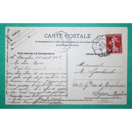 N°138 SEMEUSE CONVOYEUR LIGNE ST AGREVE A DUNIERES HAUTE LOIRE CARTE POSTALE POUR LYON 1908