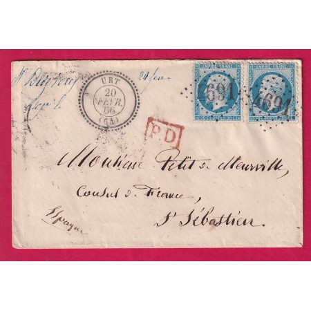 N°22 GC 4691 URT BASSES PYRENEES CAD TYPE 22 POUR SAN SEBASTIEN ESPAGNE LETTRE