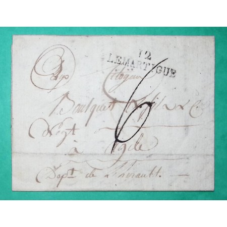 MARQUE 12 LEMARTIGUE MARTIGUE BOUCHES DU RHONE POUR AGDE HERAULT PERIODE REVOLUTIONNAIRE 35x9 1799