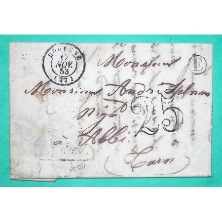 CAD TYPE 15 DOURGNE TARN BOITE RURALE E MASSAGUEL POUR ALBI TAXE 25 1853