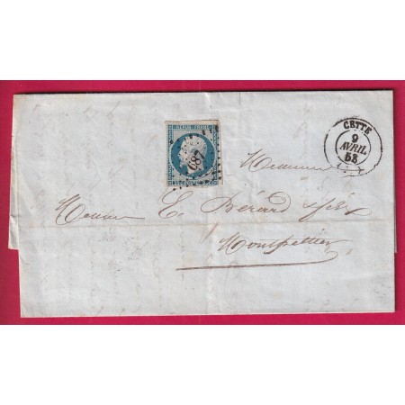 N°10 PC 687 CETTE SETE HERAULT 1853 POUR MONTPELLIER LETTRE