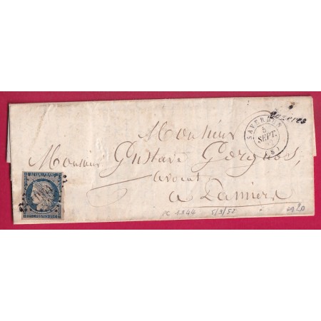 N°4 PC 1944 CURSIVE 8 MAZERES ARIEGE CAD TYPE 15 SAVERDUN POUR PAMIERS 1852 INDICE 20 LETTRE