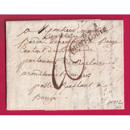 MARQUE 65 MONT LOUIS PYRENEES ORIENTALES 1824 INDICE 12 POUR BAUGE MAINE ET LOIRE LETTRE