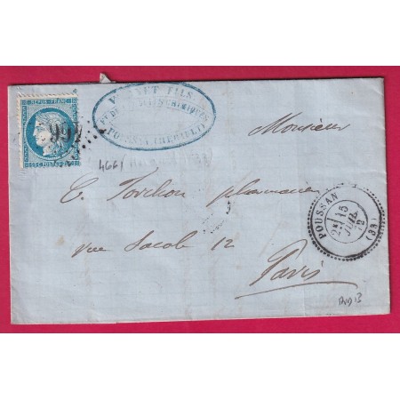 N°60 GC 4661 POUSSAN HERAULT CAD TYPE 24 POUR PARIS INDICE 13 LETTRE