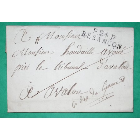 MARQUE P24P BESANCON DOUBS PORT PAYE POUR AVALLON YONNE 42x11 1823