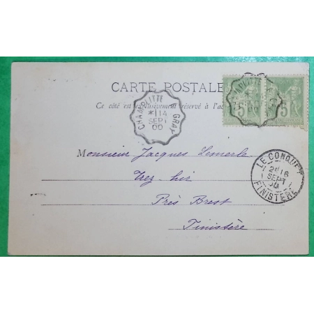 N°102 SAGE PAIRE CONVOYEUR LIGNE CHAMPLITTE A GRAY HAUTE SAONE CARTE POSTALE POUR TREZ HIR FINISTERE 1900 COVER FRANCE