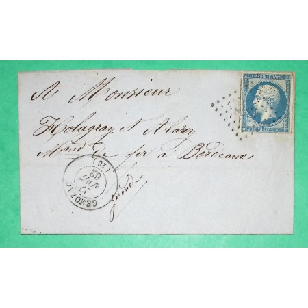 N°14B PC 1378 GEMOZAC CHARENTE INFERIEURE POUR BORDEAUX GIRONDE 1862