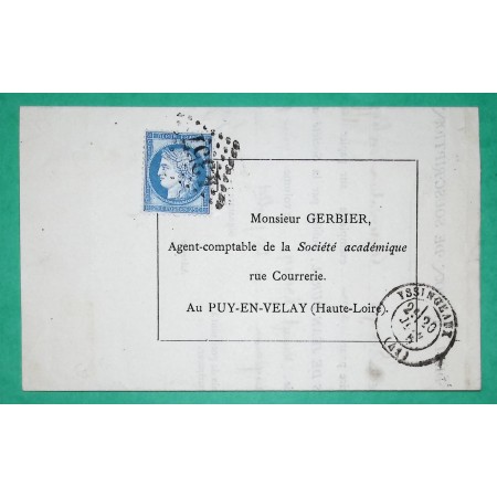 N°60C GC 4357 YSSENGEAUX HAUTE LOIRE LETTRE PRECURSEUR PORTE TIMBRE POUR LE PUY EN VELAY 1875