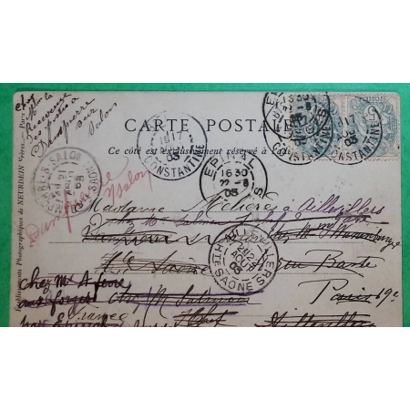 N°111 PAIRE BLANC CAD BISKRA CONSTANTINE ALGERIE CARTE POSTALE PARIS REEXP DAMPIERRE SUR SALON EPINAL 1903 COVER FRANCE