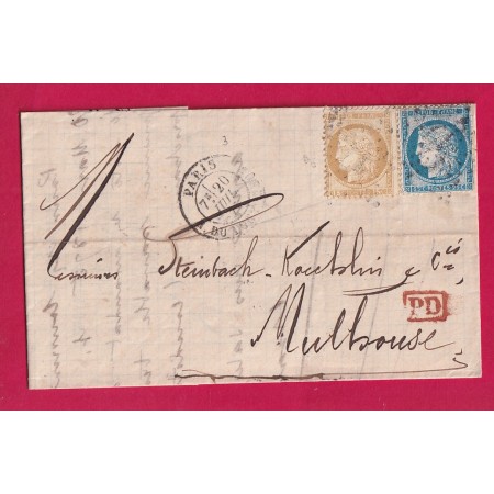 N°55 60 PARIS ETOILE 17 R DU PONT NEUF POUR MULHOUSE ALSACE LORRAINE ALLEMAGNE HAUT RHIN LETTRE