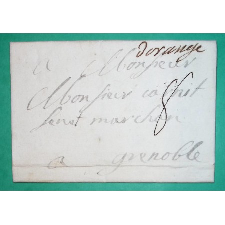 MARQUE MANUSCRITE ORANGE VAUCLUSE DEPART SAINTE CECILE LES VIGNES POUR GRENOBLE ISERE LN N°1A 1759