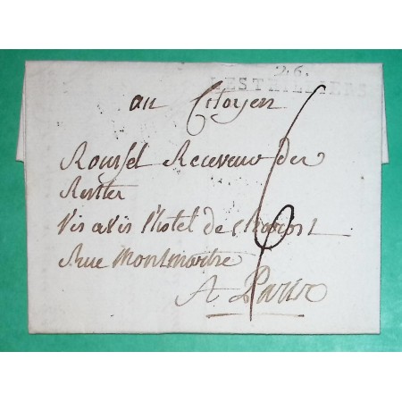 MARQUE 26 LES THILLIERS EURE DEPART GAMACHES POUR PARIS PERIODE REVOLUTIONNAIRE 43x7 1793