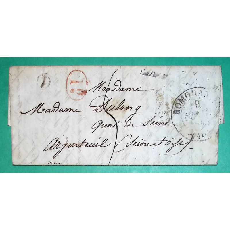 CAD TYPE 13 ROMORANTIN LOIR ET CHER DECIME + BOITE RURALE D POUR ARGENTEUIL SEINE ET OISE 1845