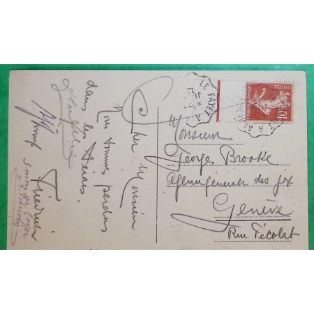 N°138 SEMEUSE BDF CONVOYEUR LIGNE LE FAYET A ANNEMASSE CARTE POSTALE CHAMONIX HAUTE SAVOIE POUR GENEVE SUISSE 1913