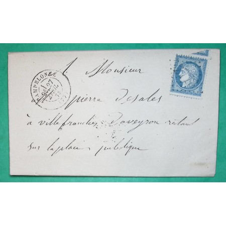 N°60A GC 2778 PAMPELONNE TARN POUR VILLEFRANCHE DE ROUERGUE AVEYRON 1873