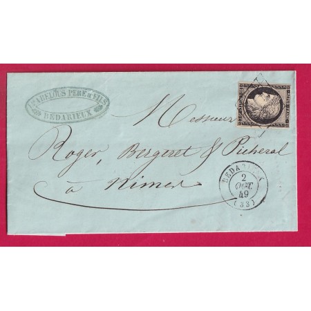 N°3 GRILLE BEDARIEUX HERAULT 2 OCT 1849 POUR NIMES GARD
