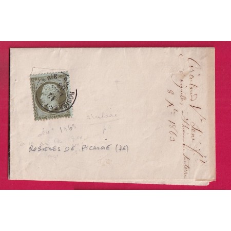 N°19 CAD ROSIERES DE PICARDIE SOMME SUR IMPRIME MANQUE BANDE DEPART LIHONS EN SANTERRE 1863