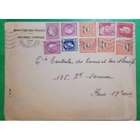N°639 + 679 x3 + 691 + 708 x4 + 712 MARIANNE ALGER MAZELIN ARC DE TRIOMPHE DULAC GANDON MINISTERE DES FINANCES 1949