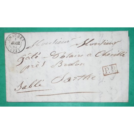 CAD TYPE 15 CHAUMES SEINE ET MARNE PP PORT PAYE POUR SABLE SARTHE 1843