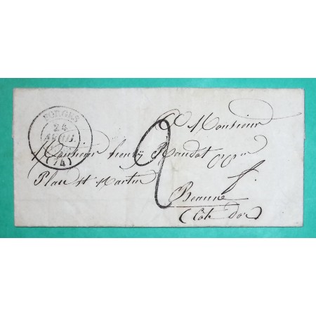 CAD TYPE 14 FORGES SEINE INFERIEURE TAXE TAMPON 2 POUR BEAUNE COTE D'OR 1849