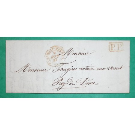 CAD TYPE 15B CLERMONT FERRAND ROUGE PUY DE DOME PP PORT PAYE POUR ISSOIRE 1847