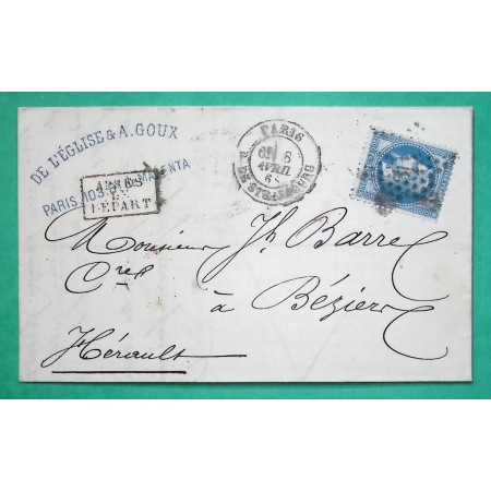 N°29 ETOILE DE PARIS N°14 R. DE STRASBOURG + APRES LE DEPART POUR BEZIERS HERAULT 1868