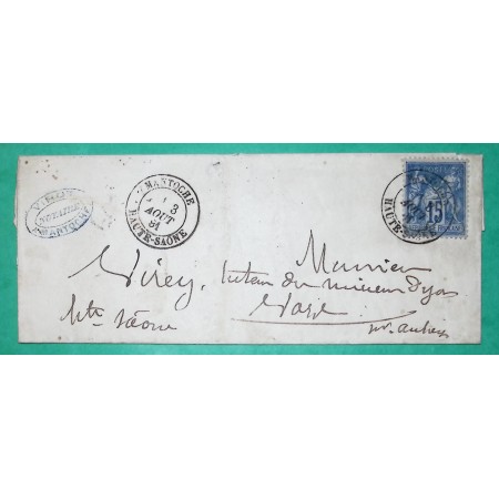 N°90 SAGE CAD TYPE 18 MANTOCHE HAUTE SAONE + BUREAU DE PASSE 978 CHAUMONT VERSO CURIOSITE POUR AUTREY 1881