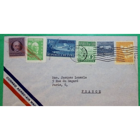 LETTRE PAR AVION CORREO AEREO AIR MAIL HABANA LA HAVANE CUBA POUR PARIS FRANCE 1952 COVER